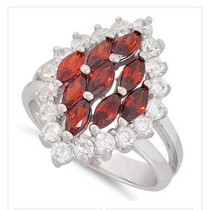 Sterling Silver Garnet Marquise Cut CZ Ring